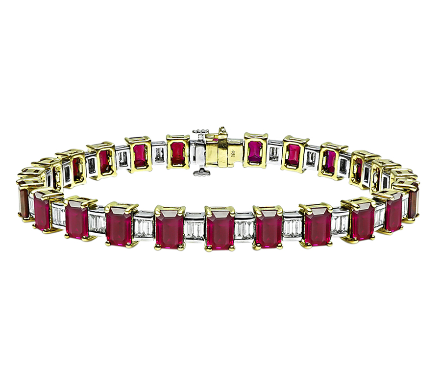 Estate 19.00ct Ruby 1.90ct Diamond Two Tone Gold Bracelet
