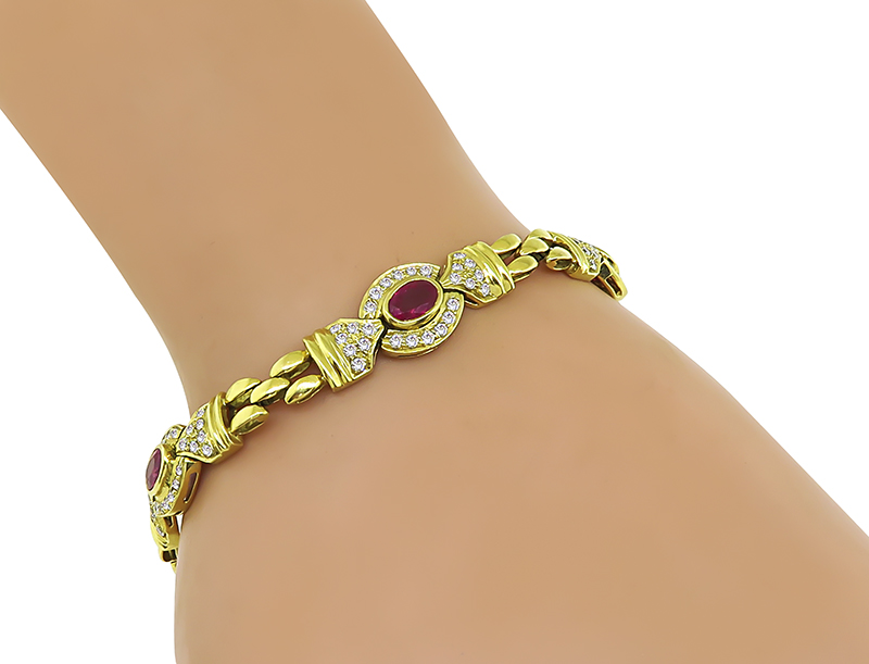 Estate 4.00ct Ruby 1.75ct Diamond Gold Bracelet