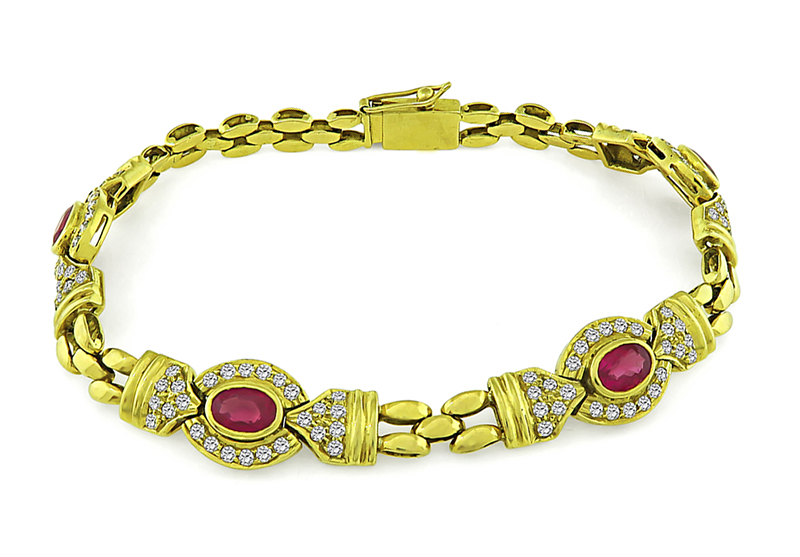 Estate 4.00ct Ruby 1.75ct Diamond Gold Bracelet