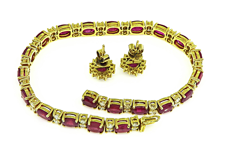 Estate 20.00ct Ruby 2.50ct Diamond Bracelet and Earrings Set