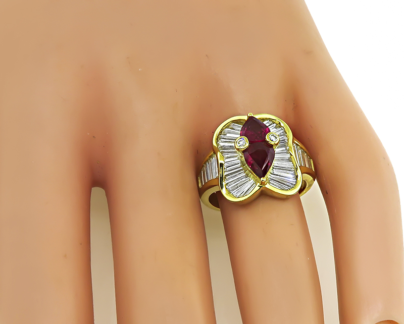 Estate 1.20ct Ruby 1.67ct Diamond Gold Ring
