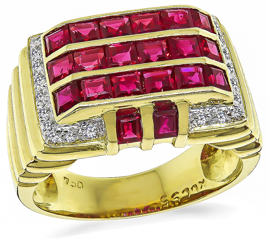 Estate 1.00ct Ruby 0.30ct Diamond Gold Ring