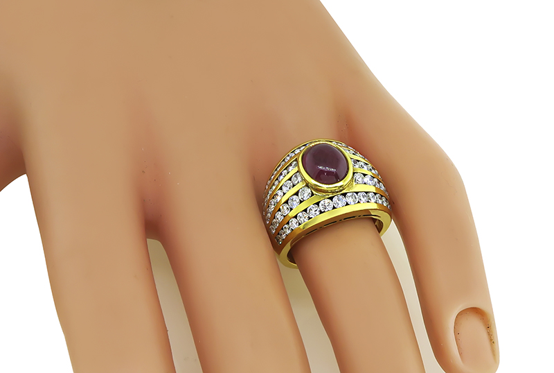 Estate 2.00ct Ruby 2.50ct Diamond Yellow Gold Ring