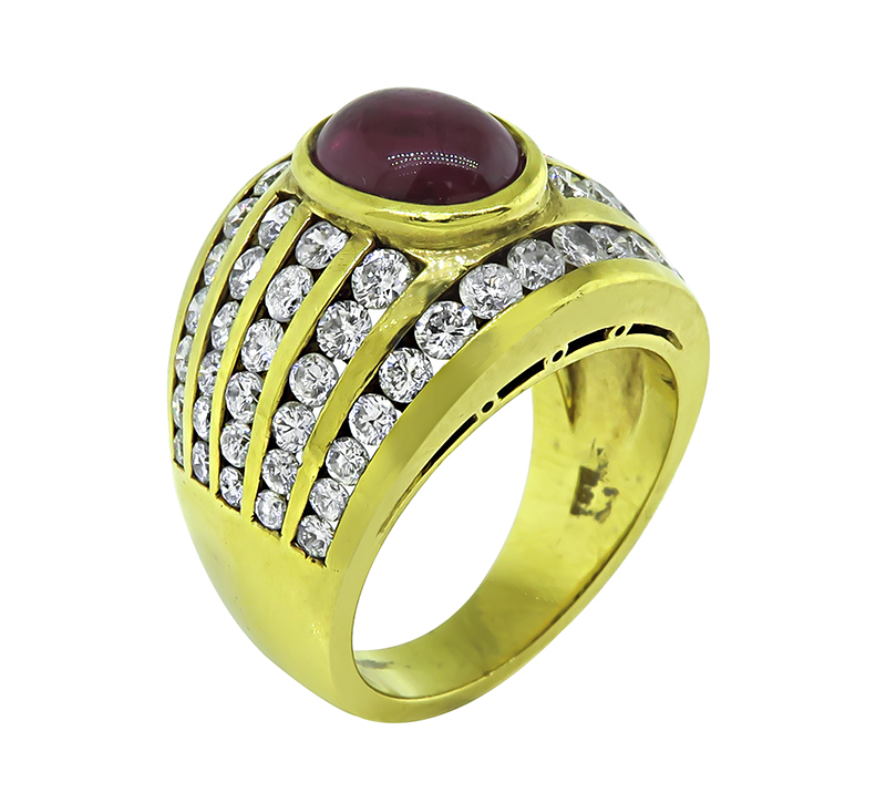 Estate 2.00ct Ruby 2.50ct Diamond Yellow Gold Ring