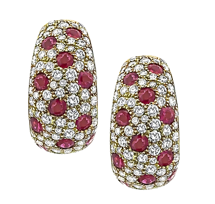 Estate 4.82ct Diamond 3.94ct Ruby Gold Earrings