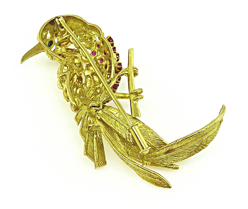 Estate 1.50ct Ruby Yellow Gold Bird Pin