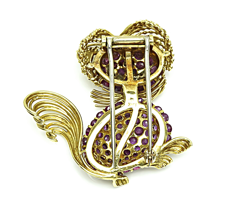 Estate 7.00ct Ruby Diamond Gold Cat Pin