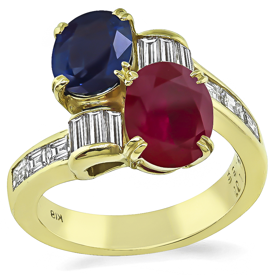 Estate 1.85ct Ruby 1.71ct Sapphire 1.10ct Diamond Ring