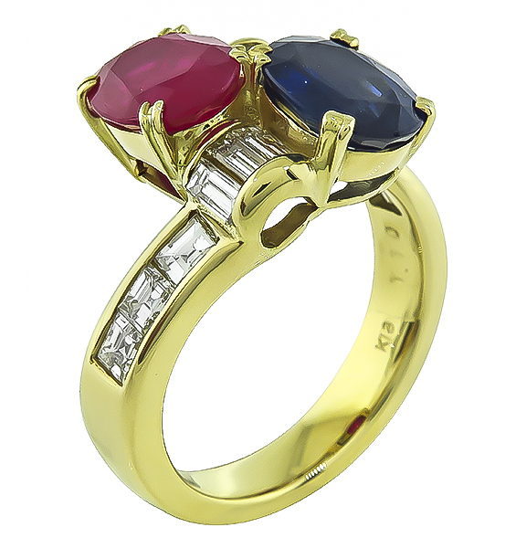 Estate 1.85ct Ruby 1.71ct Sapphire 1.10ct Diamond Ring