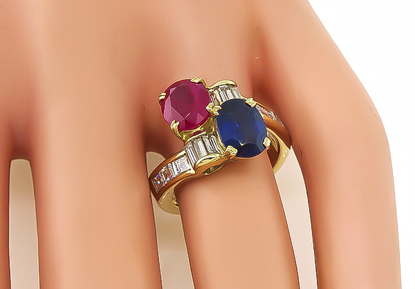 Estate 1.85ct Ruby 1.71ct Sapphire 1.10ct Diamond Ring