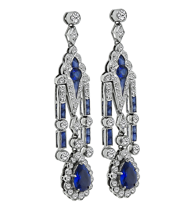 Estate 6.46ct Sapphire 3.19ct Diamond Chandelier Earrings