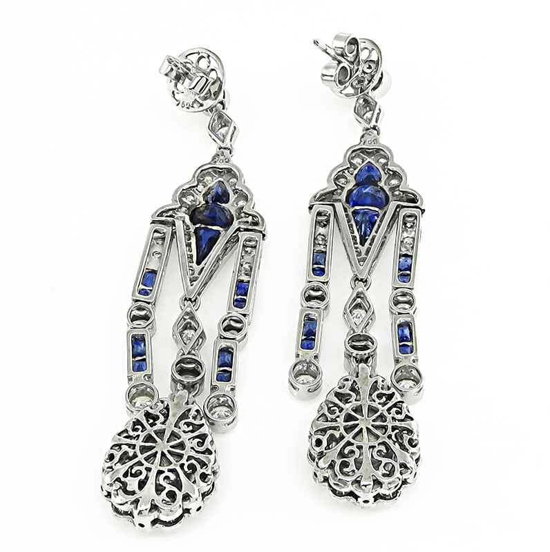 Estate 6.46ct Sapphire 3.19ct Diamond Chandelier Earrings