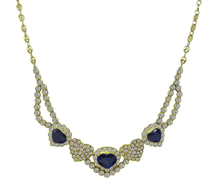 18k Gold Diamond Sapphire Necklace and Earrings Set
