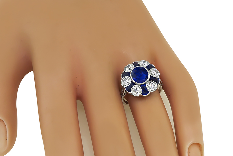 Estate 2.50ct Center Sapphire 1.80ct Diamond Gold Ring