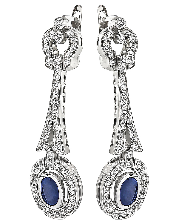 Estate 1.50ct Diamond 1.80ct Sapphire Drop Earrings