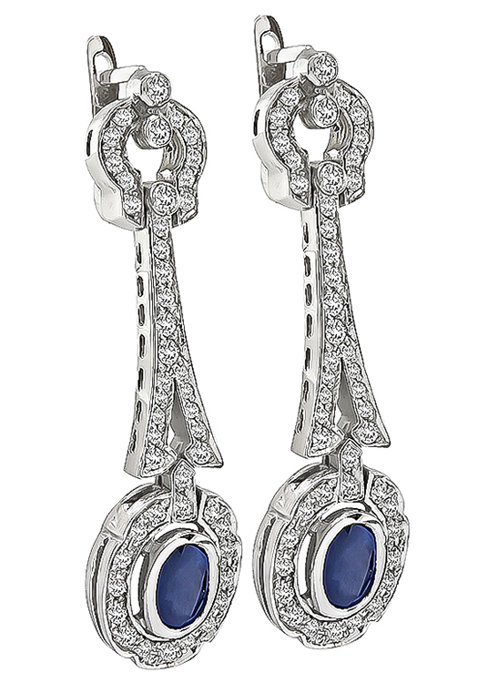 Estate 1.50ct Diamond 1.80ct Sapphire Drop Earrings