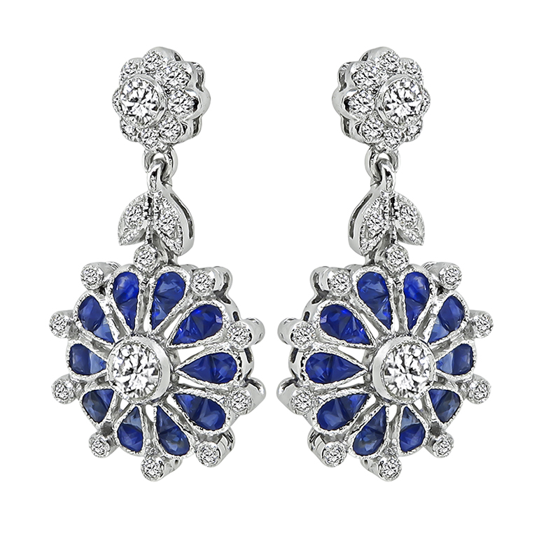 Estate 1.70ct Sapphire 1.20ct Diamond Dangling Earrings