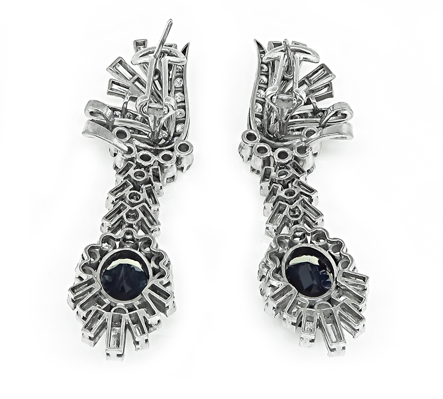 Vintage 6.00ct Sapphire 3.00ct Diamond Dangling Earrings