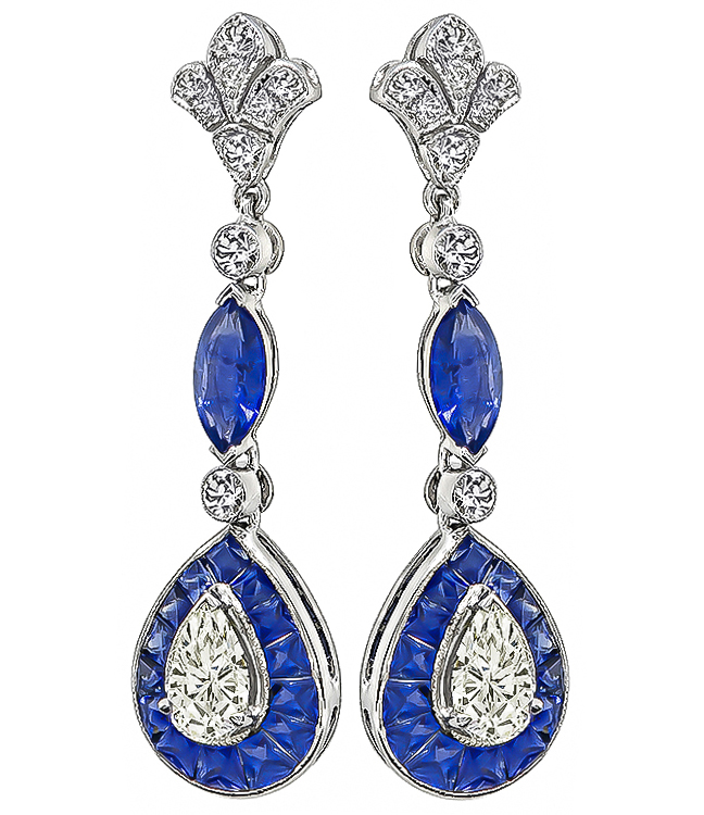 Estate 4.36ct Sapphire 1.64ct Diamond Drop Earrings