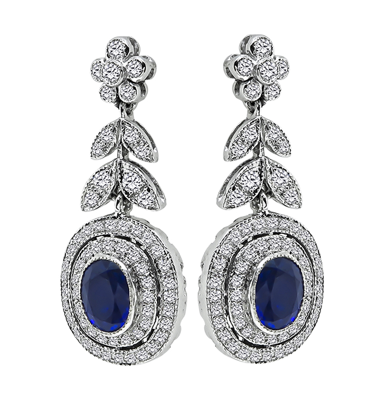 Estate 2.15ct Sapphire 0.95ct Diamond Dangling Earrings