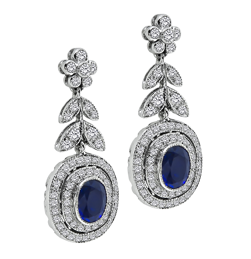 Estate 2.15ct Sapphire 0.95ct Diamond Dangling Earrings