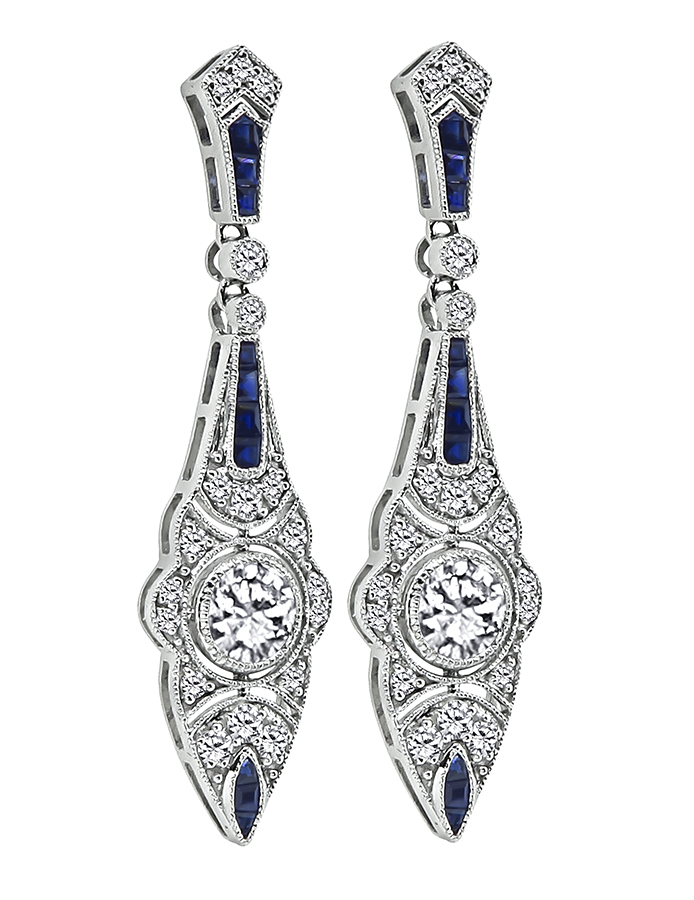 Estate 1.72ct Diamond 0.78ct Sapphire Earrings