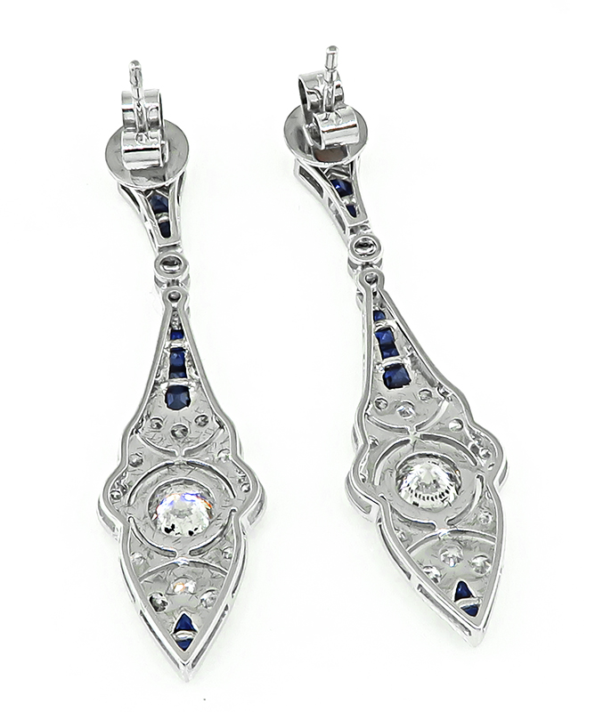 Estate 1.72ct Diamond 0.78ct Sapphire Earrings