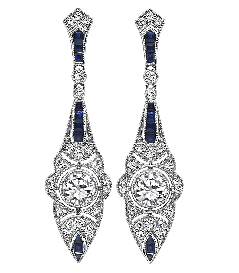 Estate 1.72ct Diamond 0.78ct Sapphire Earrings