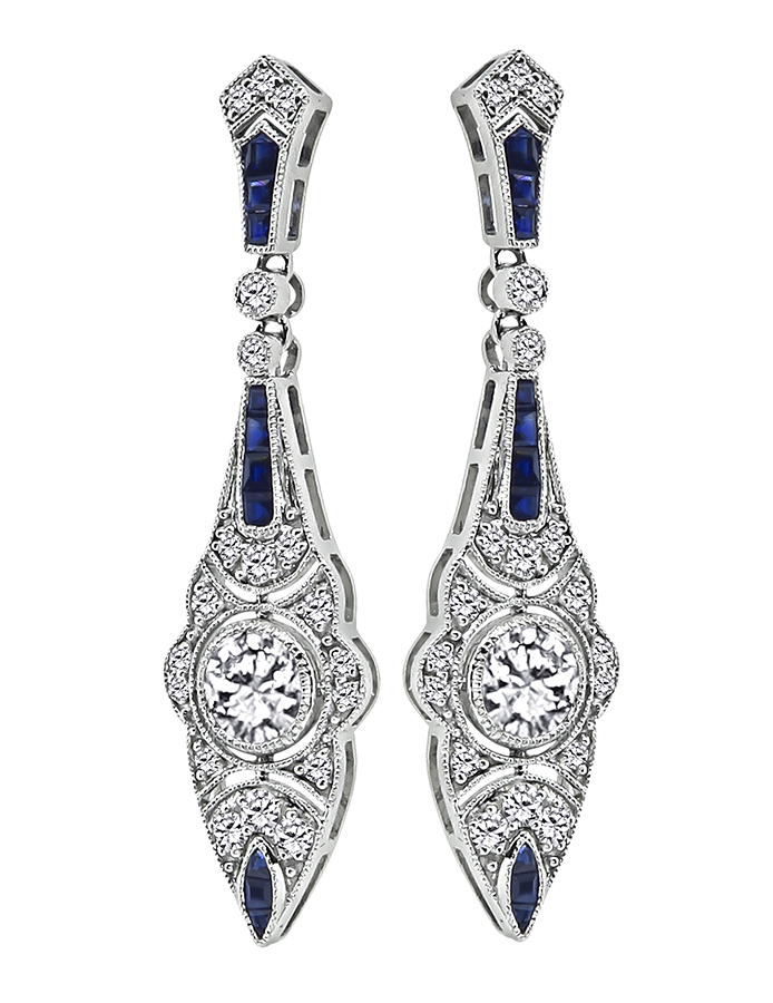 Estate 1.72ct Diamond 0.78ct Sapphire Earrings