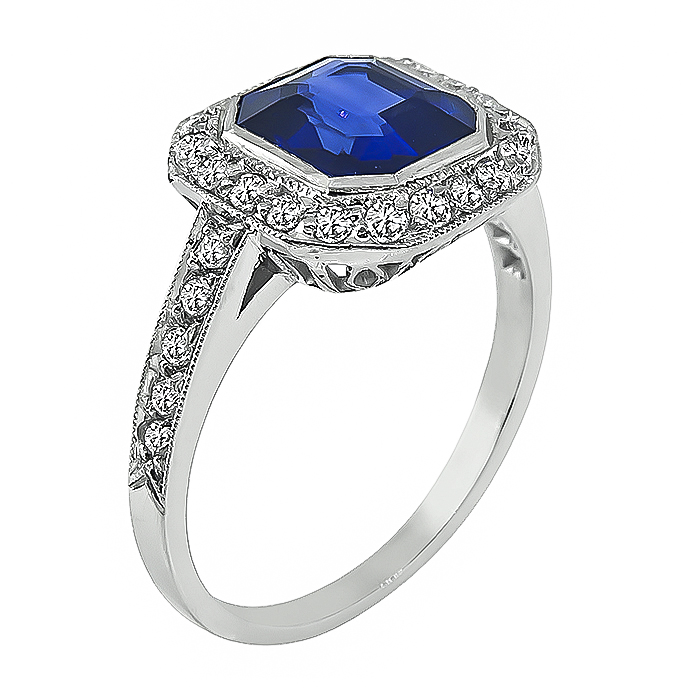 Estate 2.01ct Sapphire 0.60ct Diamond Engagement Ring