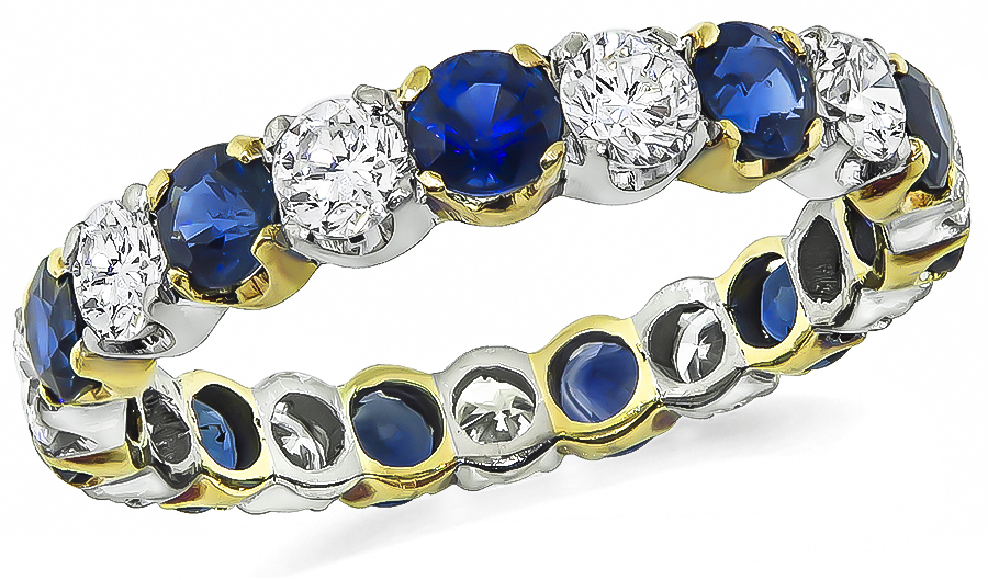 Estate 1.50ct Sapphire 1.00ct Diamond Eternity Wedding Band