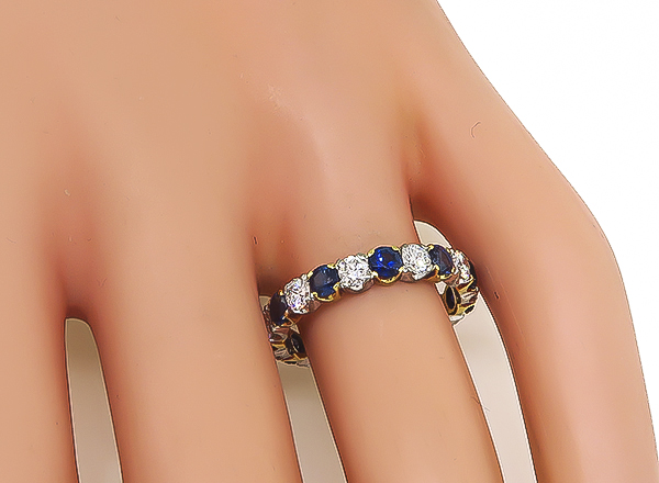 Estate 1.50ct Sapphire 1.00ct Diamond Eternity Wedding Band