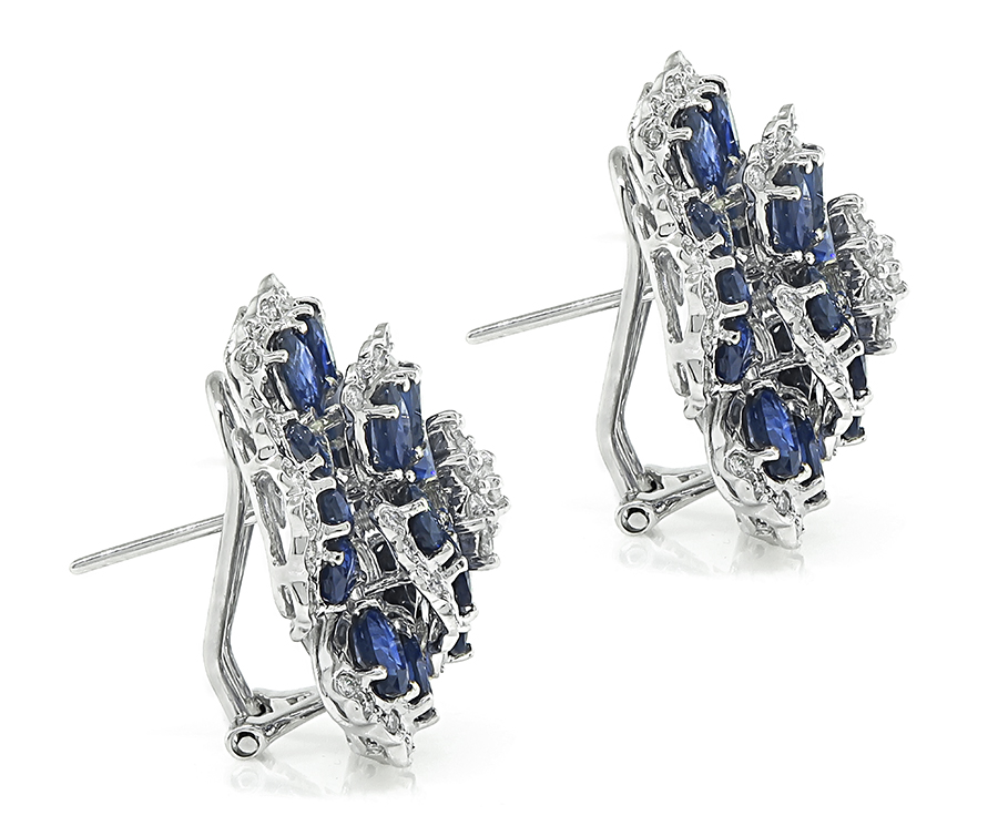 Estate 2.60ct Diamond 14.00ct Sapphire Flower Earrings
