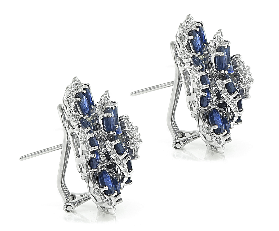 Estate 2.60ct Diamond 14.00ct Sapphire Flower Earrings