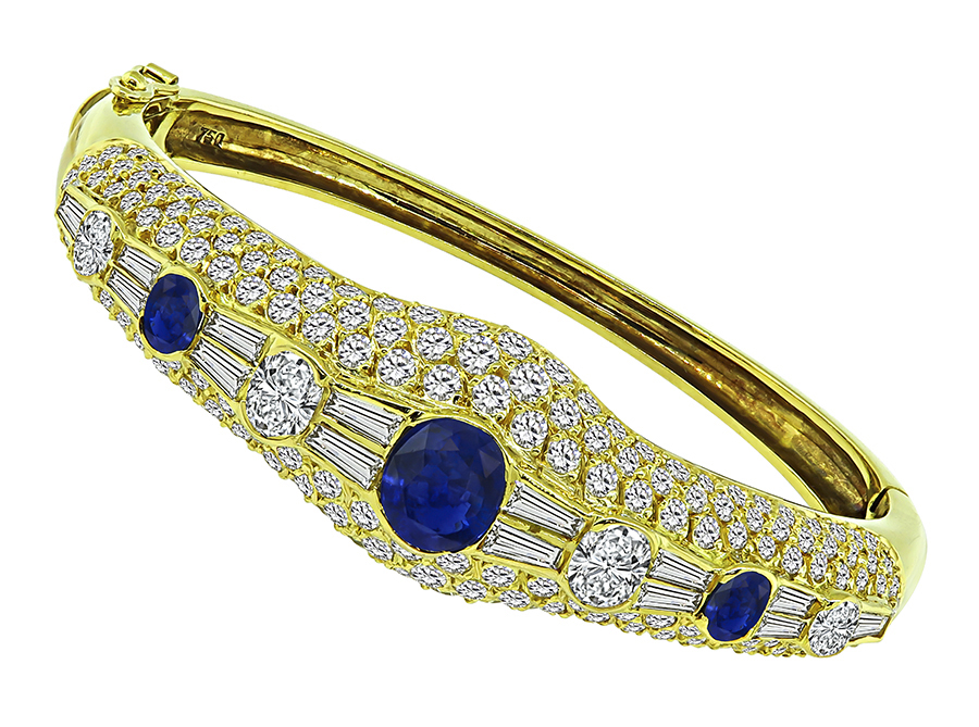 Estate 6.00ct Diamond 3.00ct Sapphire Gold Bangle