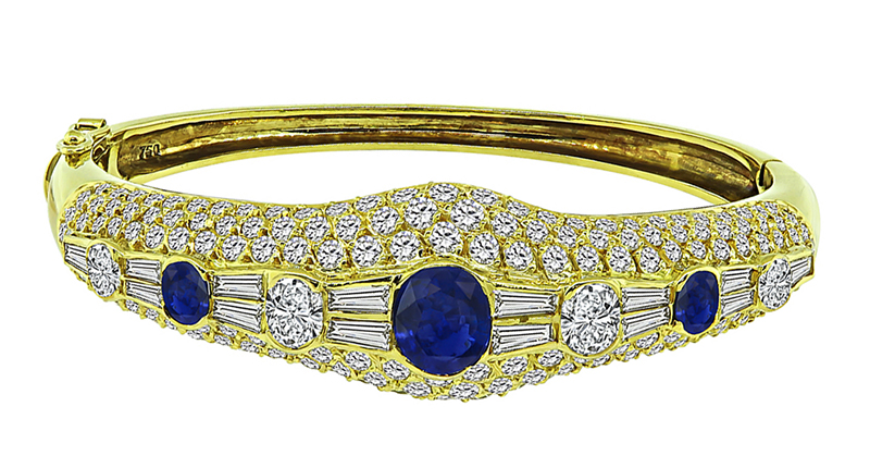Estate 6.00ct Diamond 3.00ct Sapphire Gold Bangle