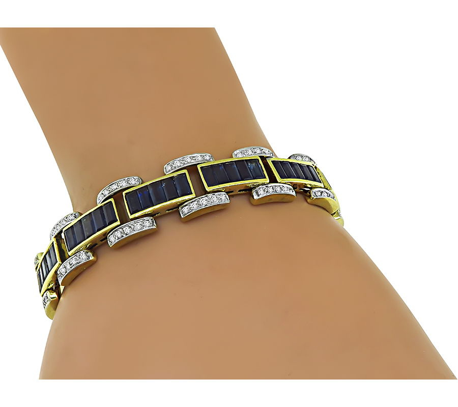 Estate 8.00ct Sapphire 1.25ct Diamond Gold Bracelet
