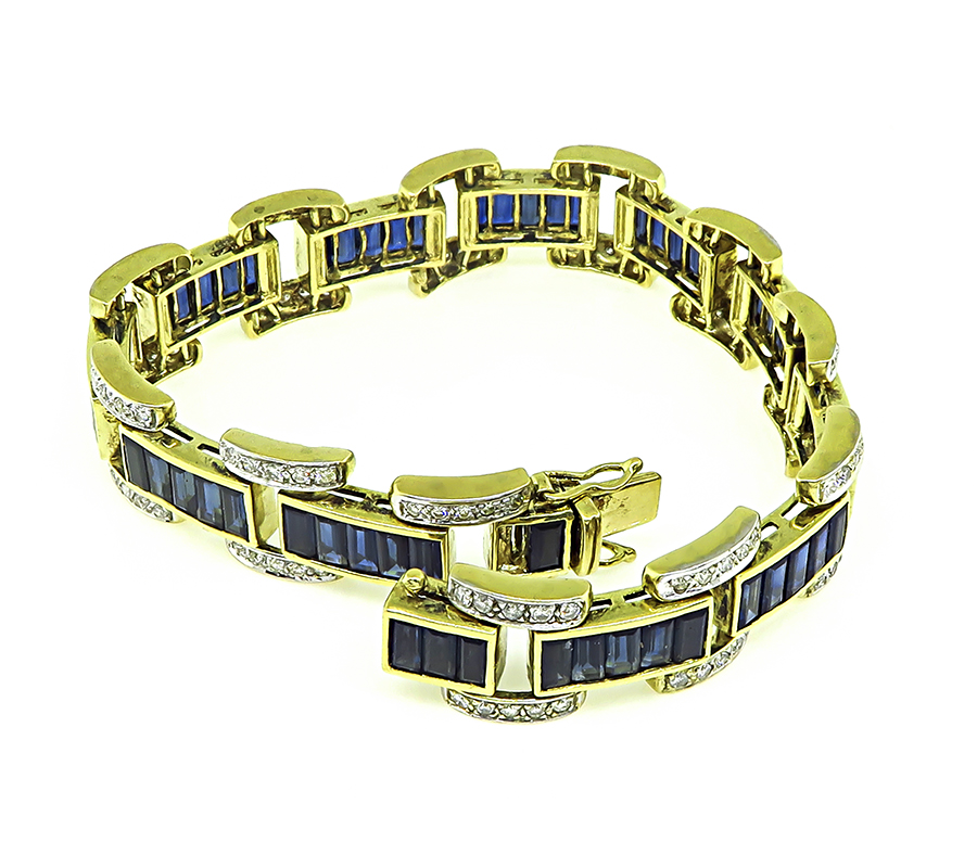 Estate 8.00ct Sapphire 1.25ct Diamond Gold Bracelet
