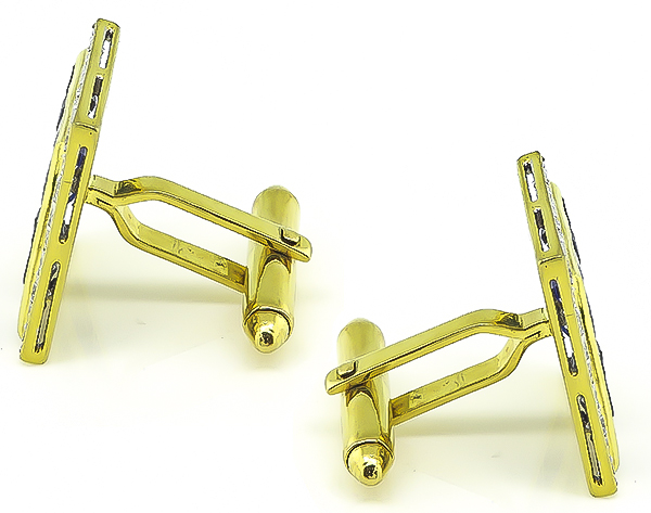 Estate 3.00ct Sapphire 2.20ct Diamond Gold Cufflinks