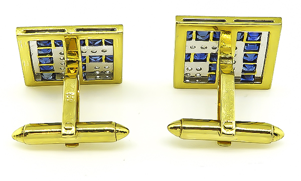 Estate 3.00ct Sapphire 2.20ct Diamond Gold Cufflinks