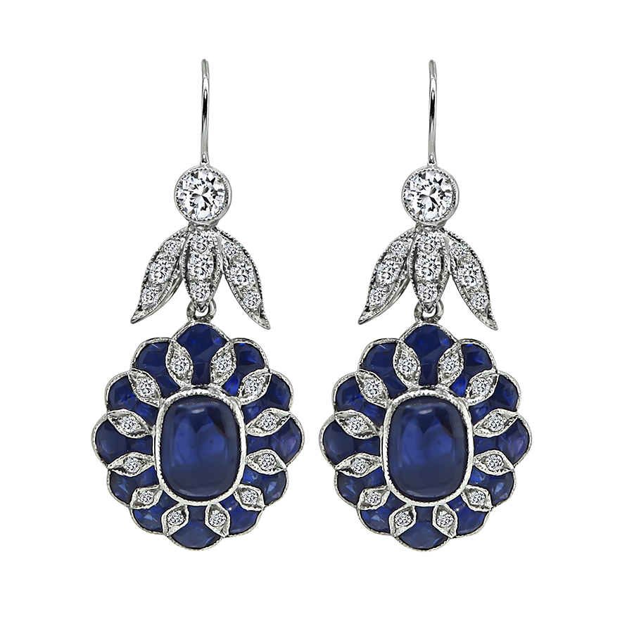 Estate 5.75ct Sapphire 0.79ct Diamond Earrings
