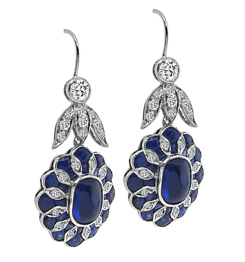 Estate 5.75ct Sapphire 0.79ct Diamond Earrings