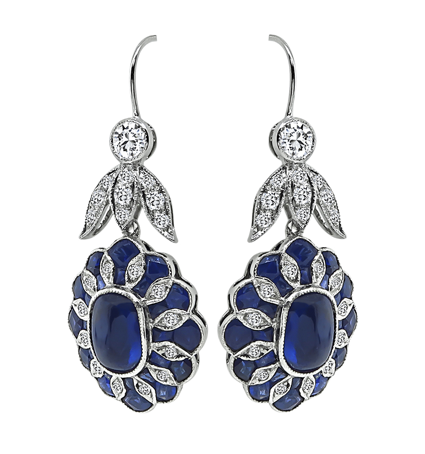 Estate 5.75ct Sapphire 0.79ct Diamond Earrings