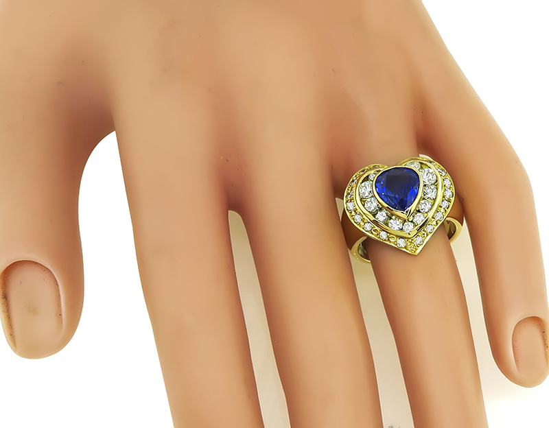 Estate 2.09ct Sapphire 1.30ct Diamond Heart Ring