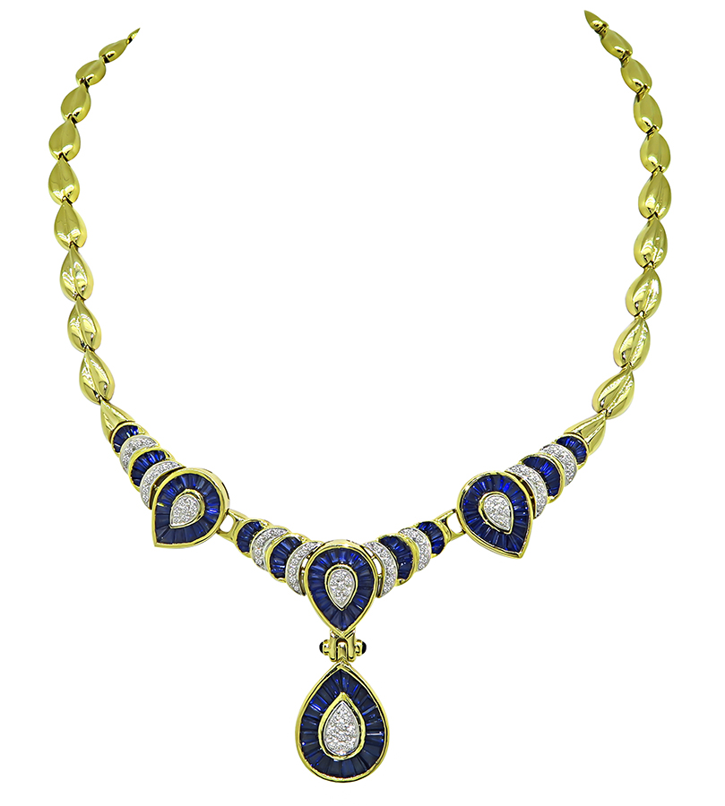 Estate 4.80ct Sapphire 0.75ct Diamond Gold Necklace