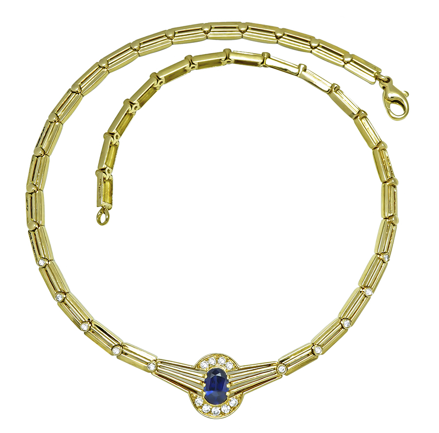 Estate 2.00ct Sapphire 0.50ct Diamond Gold Necklace