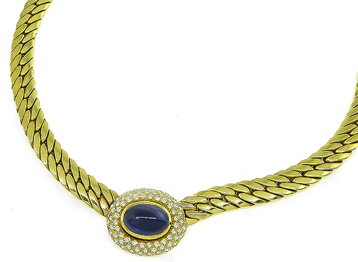 Estate 9.00ct Sapphire 1.40ct Diamond Gold Necklace