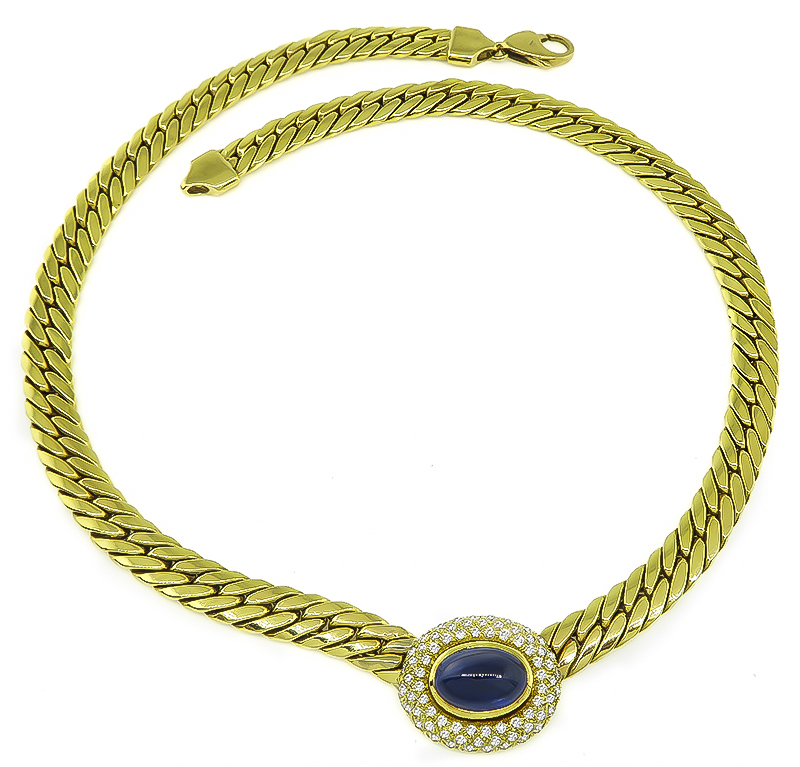 Estate 9.00ct Sapphire 1.40ct Diamond Gold Necklace