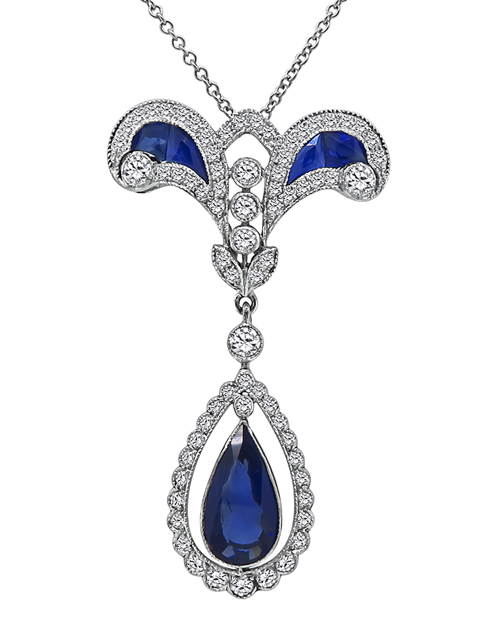 Estate 2.00ct Sapphire 1.00ct Diamond Pendant Necklace