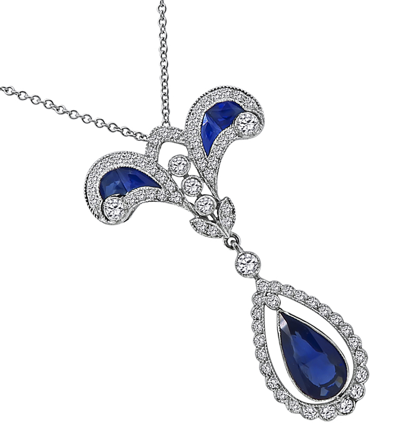 Estate 2.00ct Sapphire 1.00ct Diamond Pendant Necklace